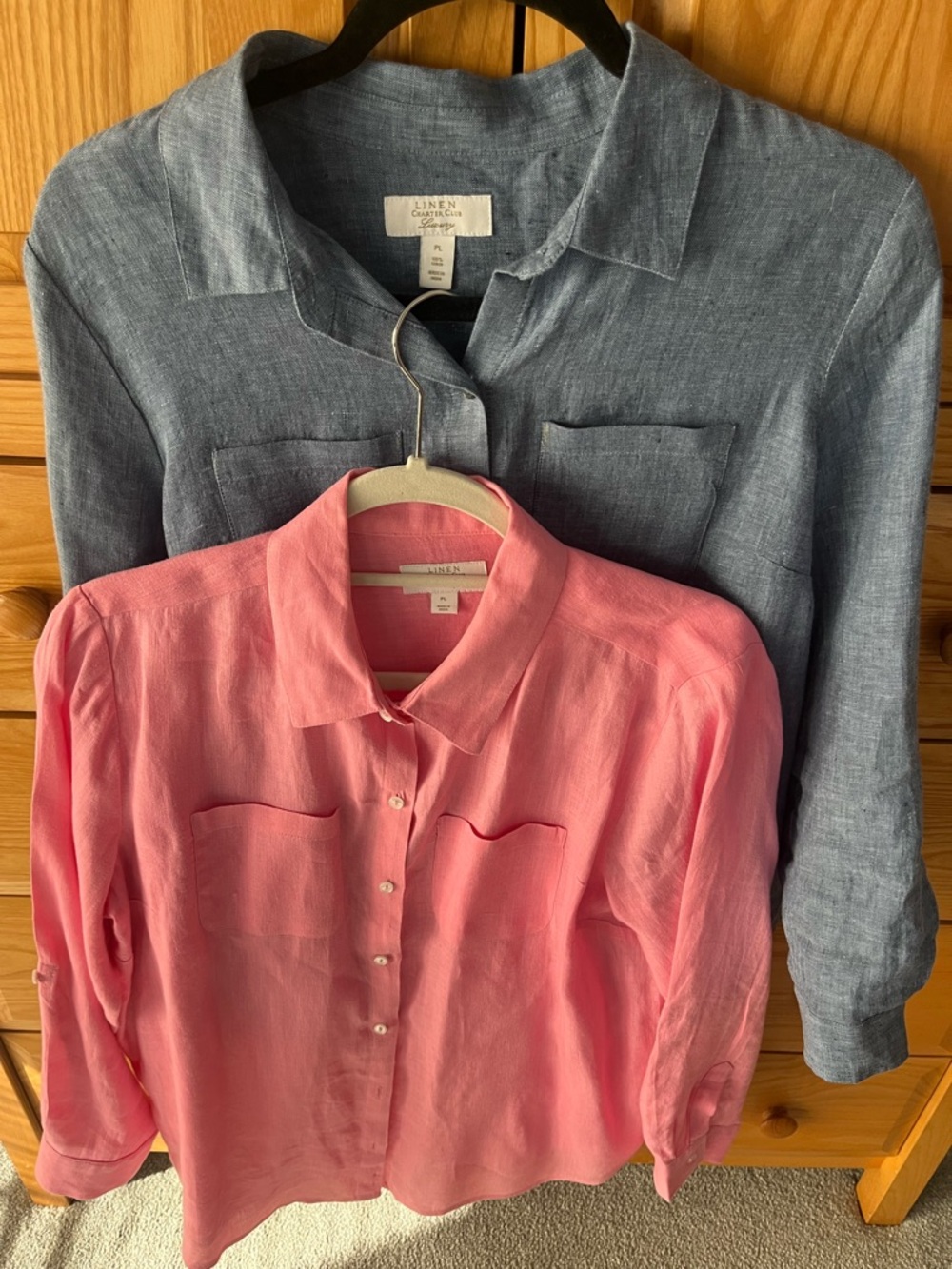 Charter Club 2 luxury linen blouses in Dusty Blue & Coral Pink
